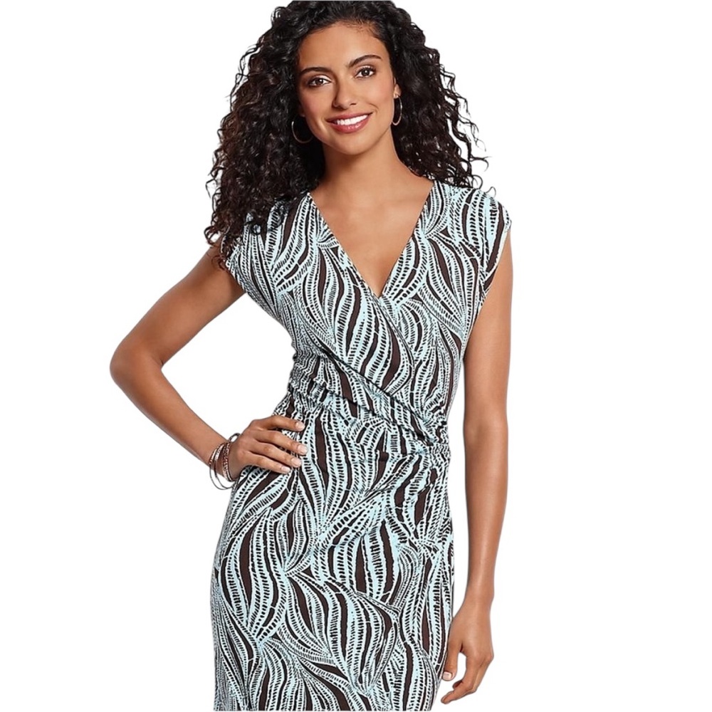 Tommy Bahama Black and Light Blue Printed Midi Dress